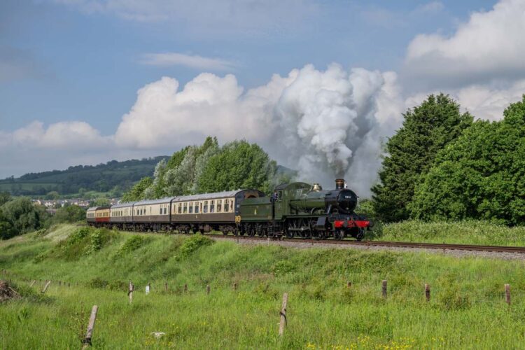 Unique new West Somerset Railway 'Mogul' 2-6-0 No. 9351 heads away from Winchcombe with a service for Broadway - Jack Boskett