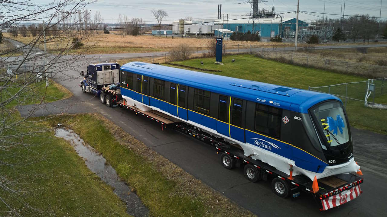 Skytrain Mark V leaving the Alstom factory at Kingston, Ontario. // Credit: Alstom