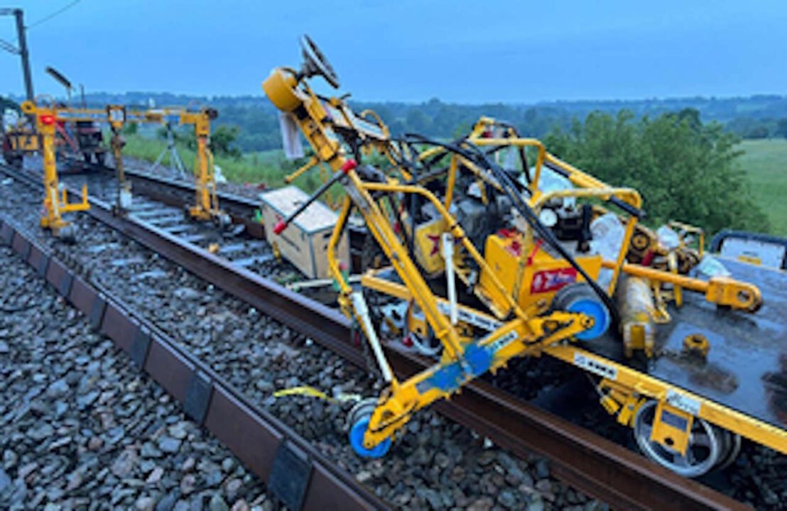 trolley and rail-moving equipment following collision at North Rode. // Credit Rhomberg Sersa Rail