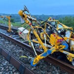 trolley and rail-moving equipment following collision at North Rode. // Credit Rhomberg Sersa Rail