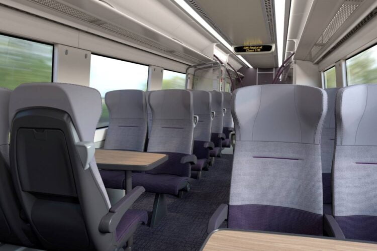 A refreshed look to the Class 170 interior - East Midlands Railway