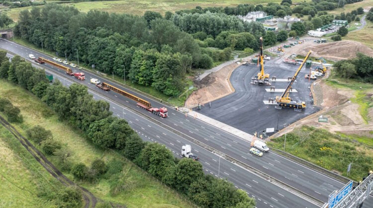 The beams being delivered to the worksite on a deserted M62. // Credit: Network Rail