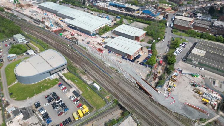 An aerial view of the railway at Duddeston Mill Road in Birmingham - Network Rail