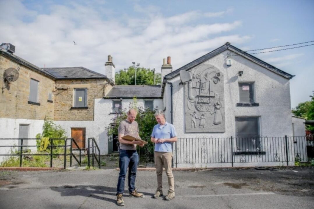 Heighington 2024. Niall Hammond chair of trustees Friends of the S&DR (Right), Owen Plummer of 
Purcell Architects (left) - Northern Echo