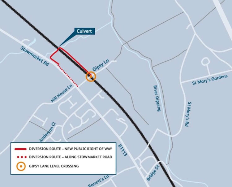 Map of Gipsy Lane diversion route. // Credit: Network Rail