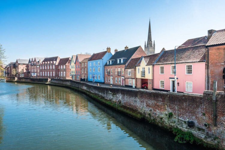 River Wensum at the Quayside, Norwich, Norfolk, United Kingdom.