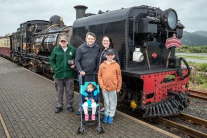 Robin, Miles, Angharad and children retrace the same journey that Miles & Angharad wedding train special took 10 years previously - Welsh Highland Railway