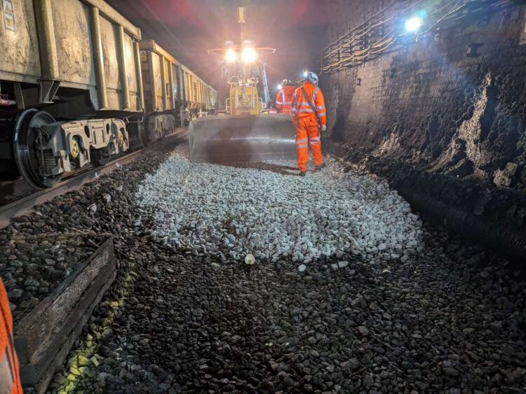 Renewing track in the Severn Tunnel. // Credit: Network Rail