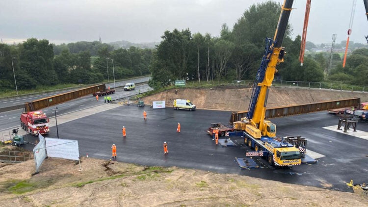 The beams being delivered from the M62. // Credit: Network Rail