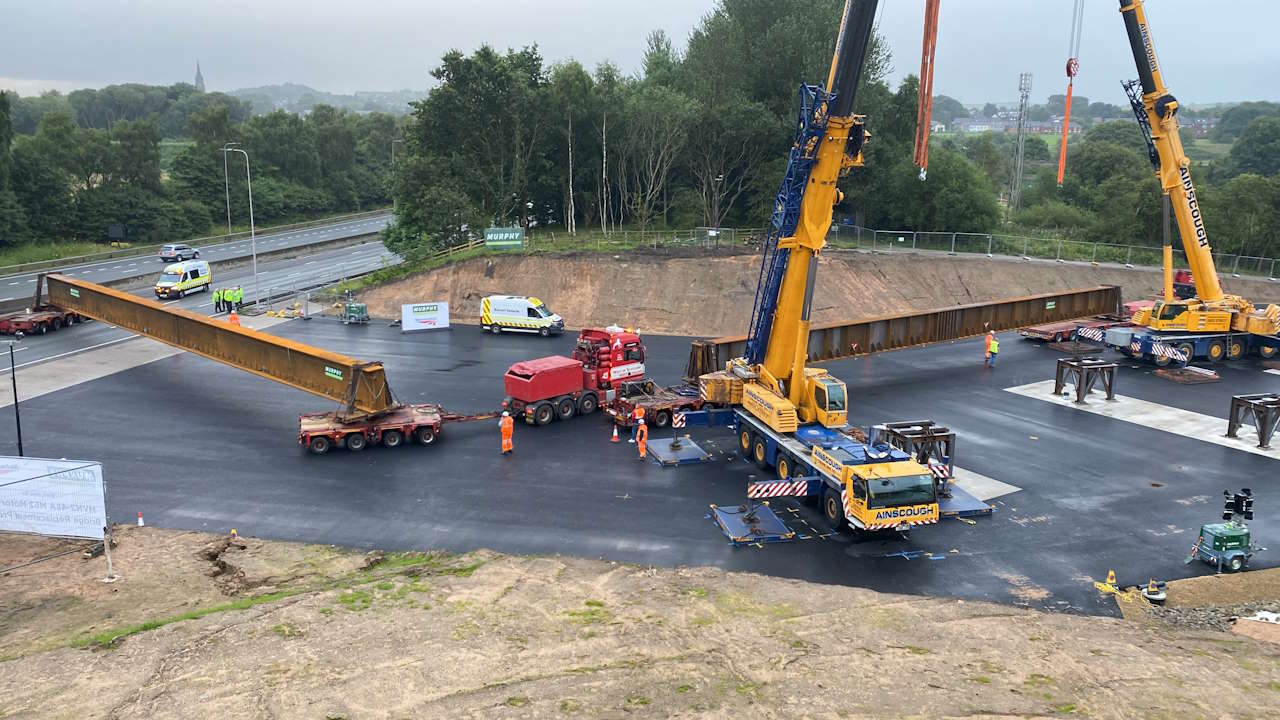 The beams entering the worksite from the M62. // Credit: Network Rail