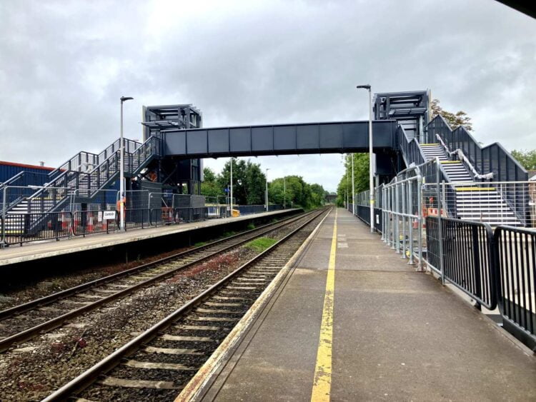 The new footbridge viewed from the platforms at Cwmbran - Network Rail