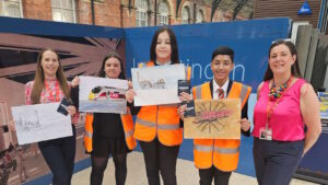 Wyvern Academy students with their winning designs. // Credit: Network Rail