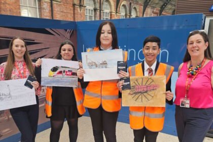 Wyvern Academy students with their winning designs. // Credit: Network Rail