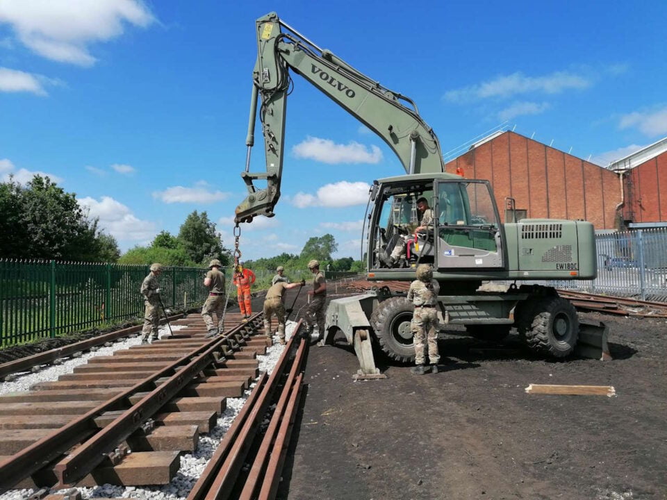 Picture of army laying track at DLW