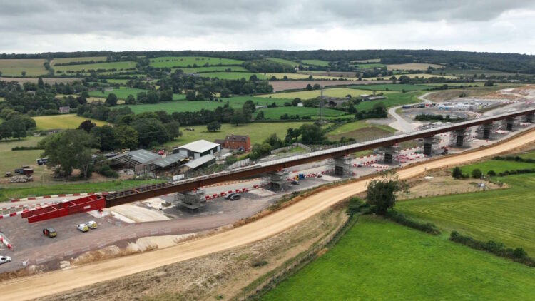 Aerial view of the completed bridge deck. // Credit: HS2