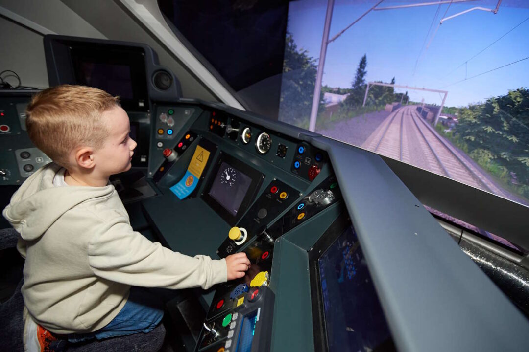 Five-year-old Daniel Rogerson at a Pendolino training simulator. // Credit: five-year-old Daniel Rogerson