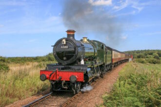 Steam locomotive 6880 Betton Grange arrives in Norfolk