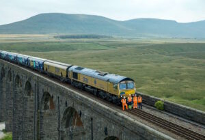 Picture of Drax 'Golden Wagon' on the Ribblehead Viaduct