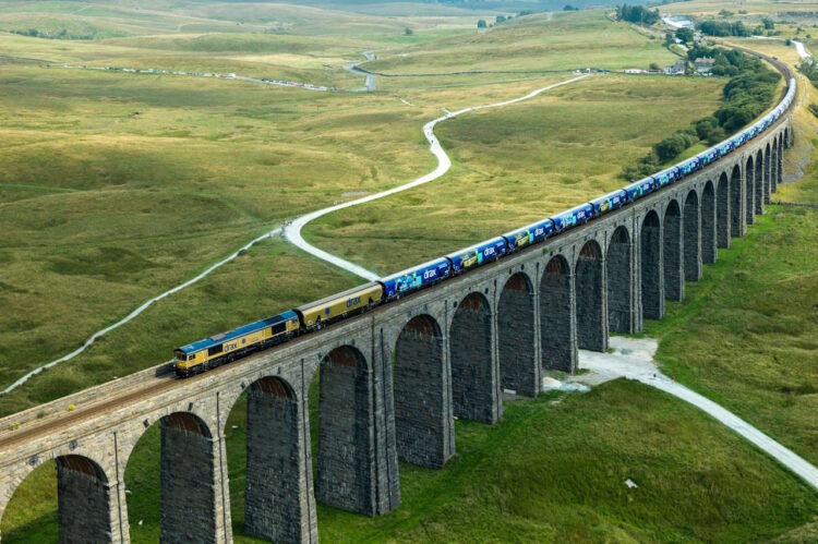 Drax 'Golden Wagon' on the Ribblehead Viaduct