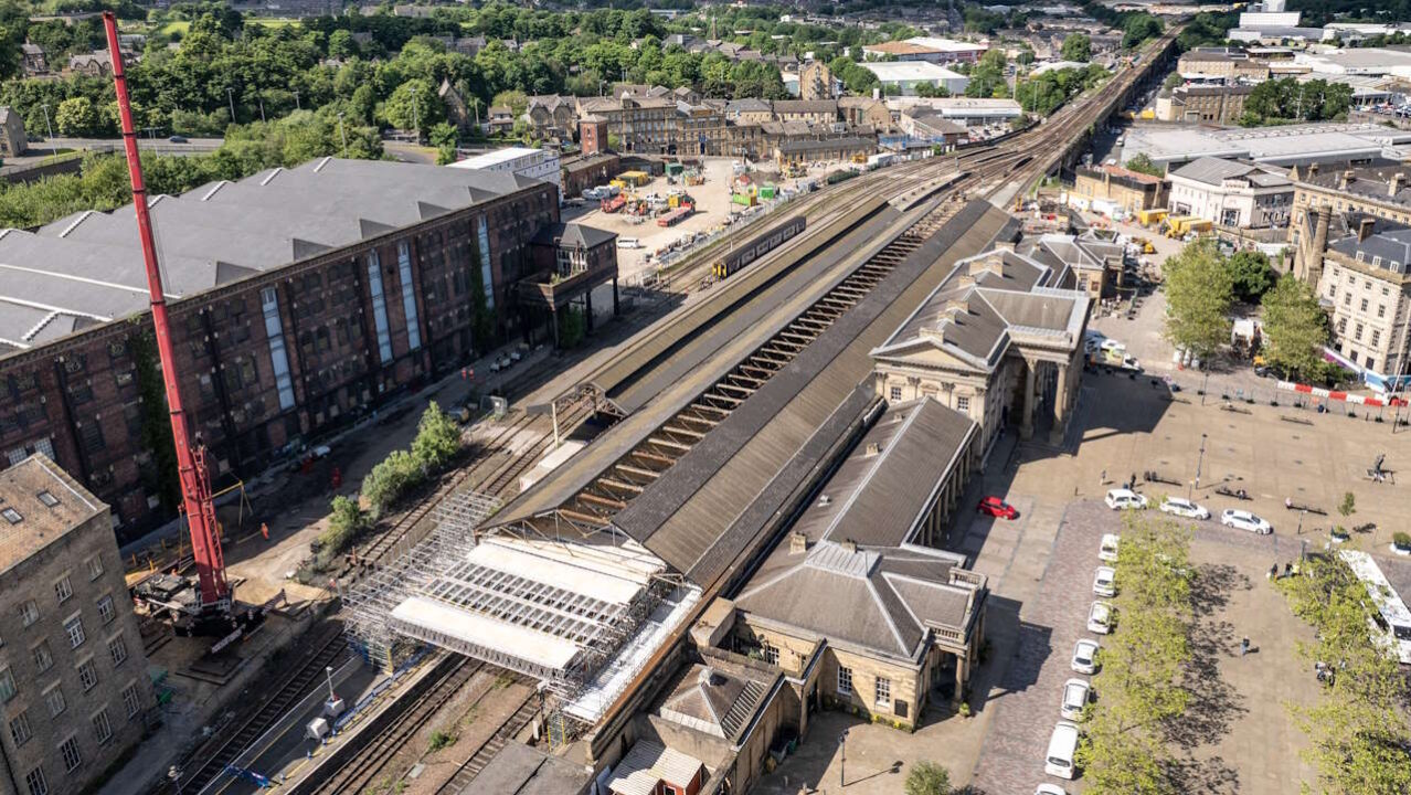 Aerial view of Huddersfield station. // Credit: Network Rail