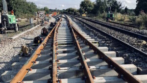 Network Rail engineers installing new equipment at Knighton Junction. // Credit: Network Rail