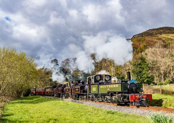 Lyd, James Spooner and Merddin Emrys pass Plas-y-Nant, Welsh Highland Railway