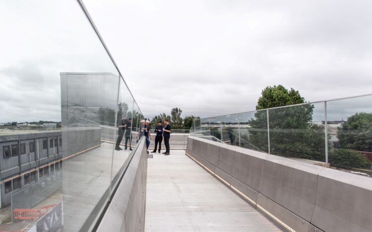 The AVA bridge deck showing the glass panels and lighting strips - Network Rail