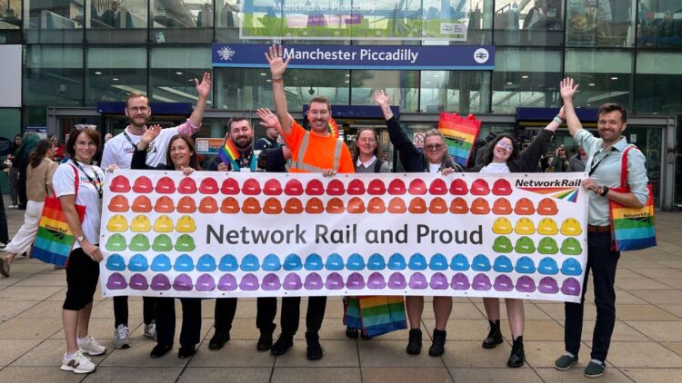 Volunteers from the railway industry celebrate Pride. // Credit: Network Rail