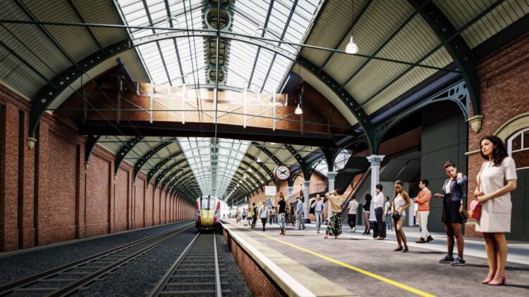 What the view along Platform 1 at Darlington will look like showing the new footbridge -  Network Rail