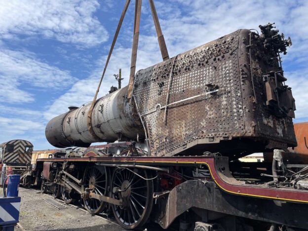 Boiler lifted from frames