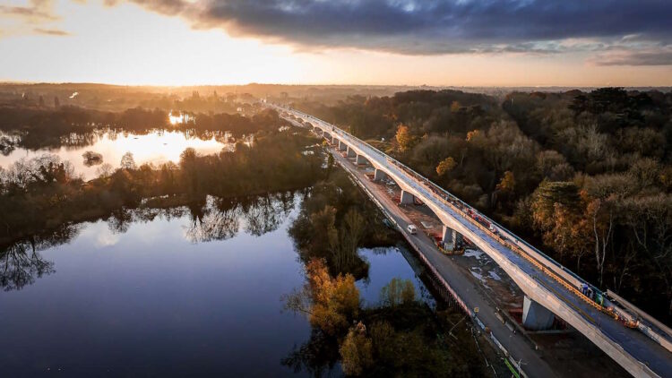 Colne Valley Viaduct - Britain's longest railway viaduct at sunset. // Credit: HS2