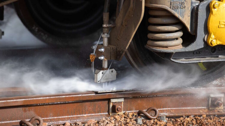 Autumn Rail Head Treatment Train in action. // Credit: Network Rail