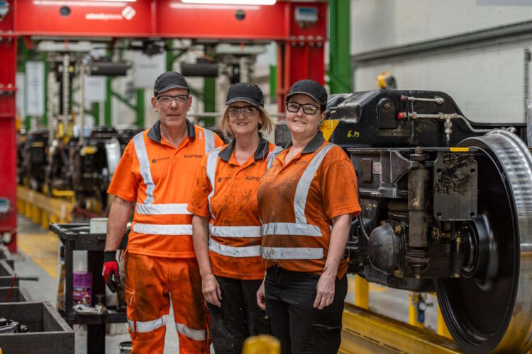 Some of the team overhauling bogies from Avanti West Coast's Pednolino fleet. // Credit: Avanti West Coast