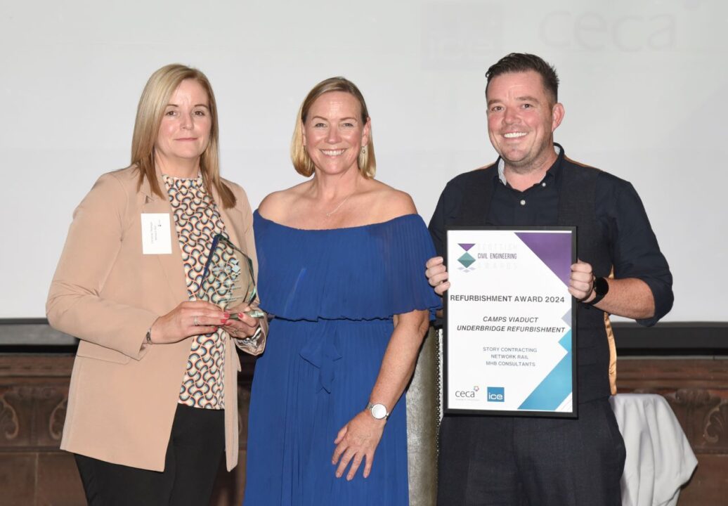 Christina Thomson NR and Stevie Meins collect the award - Network Rail