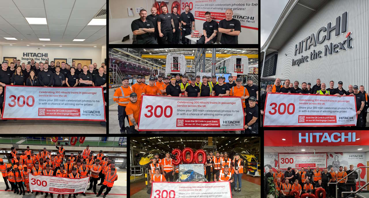 Collage of Hitachi staff celebrations. // Credit: Hitachi Rail