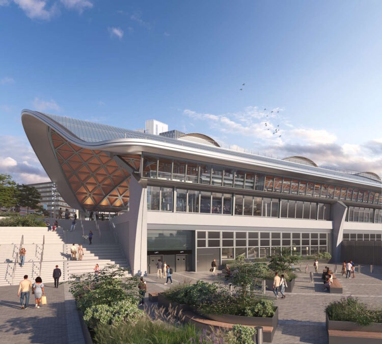 Curzon Street Station - vWestern Concourse with lifts at Station Square. // Credit: HS2