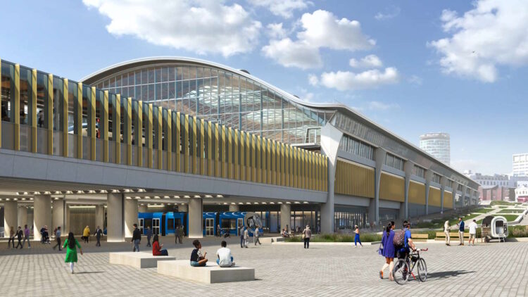 Curzon Street Station - view from the Promenade, with Metro stop under the platforms. // Credit: HS2