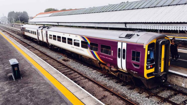 EMR's Class 158 DMU still wears its Rainbow livery which was applied in August 2022 - East Midlands Railway