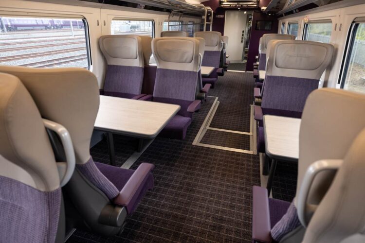 First class seating area of a Aurora train - East Midlands Railway