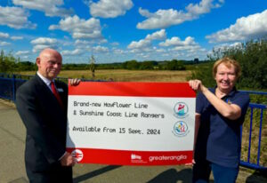 Alan Neville, Greater Anglia's Stakeholder, Community and Customer Engagement Manager & June Povey, Essex and South Suffolk Community Rail Partnership Officer at Manningtree Station. // Credit: Greater Anglia