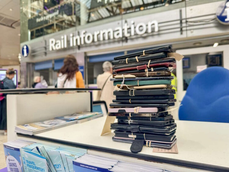 Lost phones  at the information desk. // Credit: South Western Railway