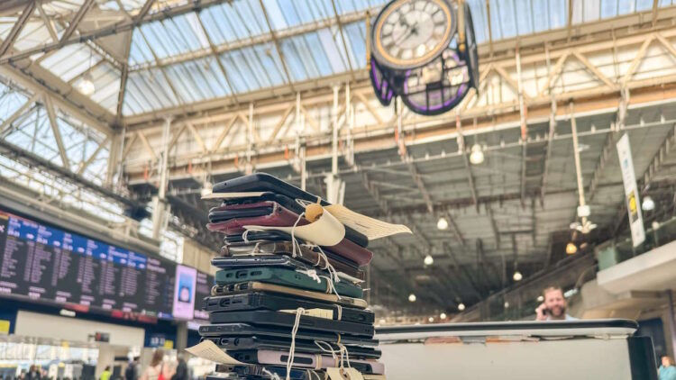 Lost phones under the clock at Waterloo. // Credit: South Western Railway