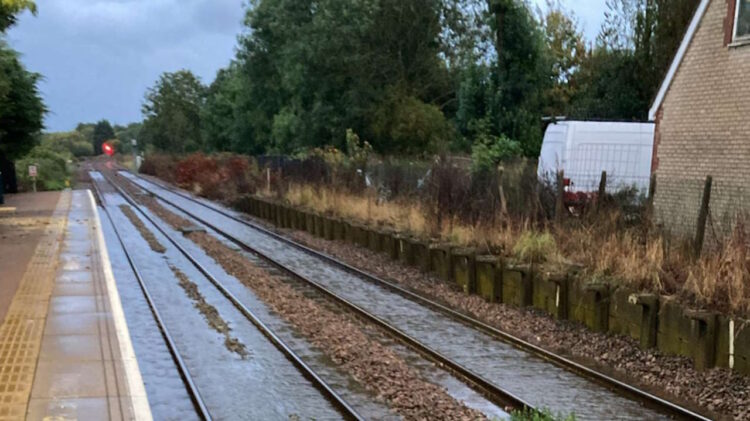 Flooding at Lidlington station on the Marston Vale line. // Credit: Network Rail