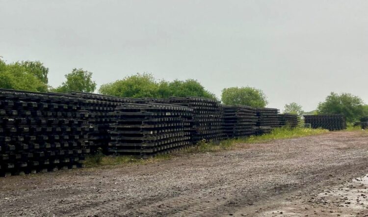 Old track panels piled up - Network Rail