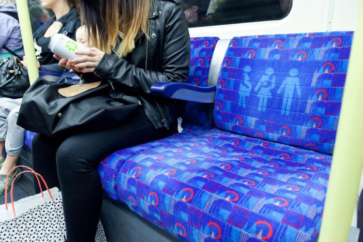 Close up of a priority seat on a London Underground train