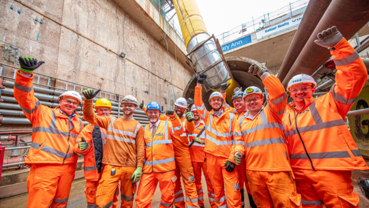 The HS2 and BBV Bromford Tunnel team with Liam Byrne MP