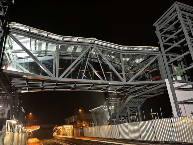 The main span for the new accessible footbridge at Abergavenny. // Credit: Network Rail