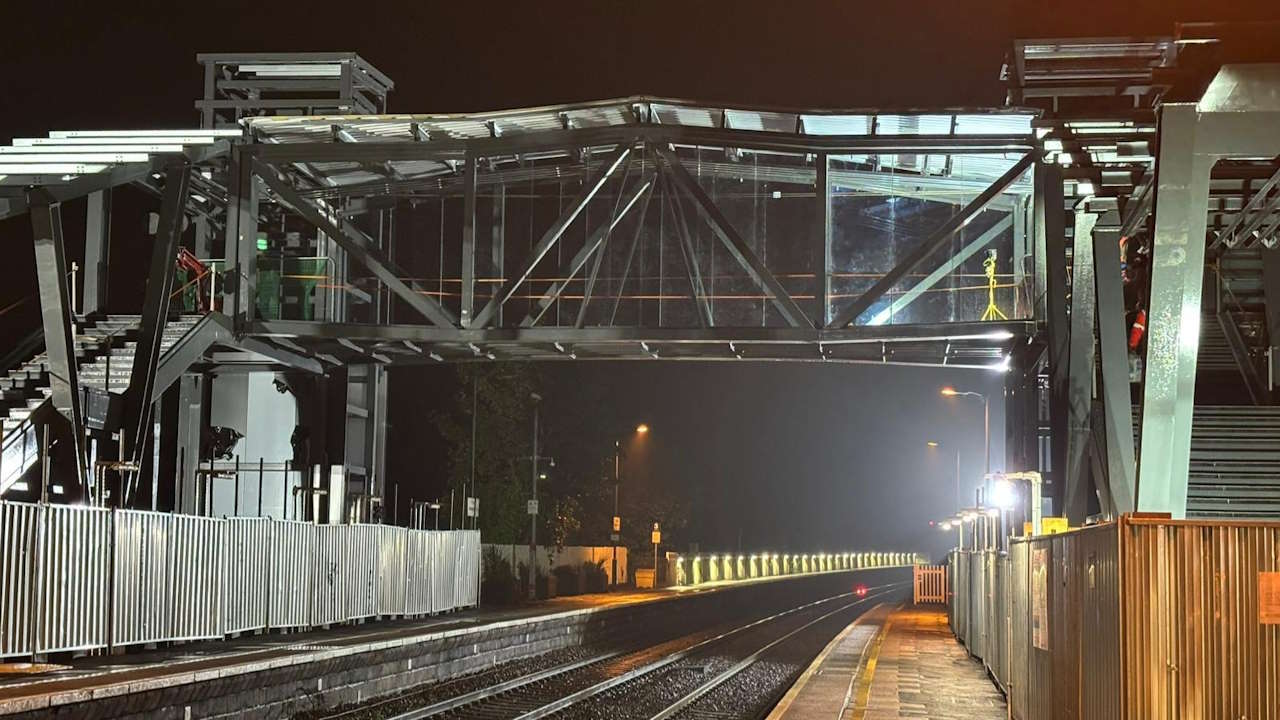 The main span for the new accessible footbridge at Abergavenny. // Credit: Network Rail