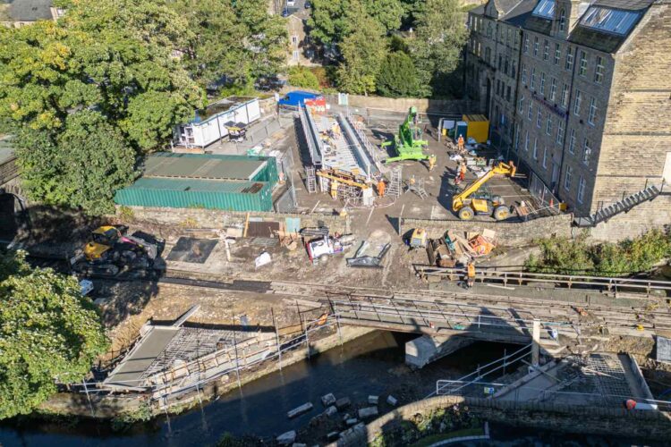 The new bridge deck at Haworth awaiting lifting - KWVR