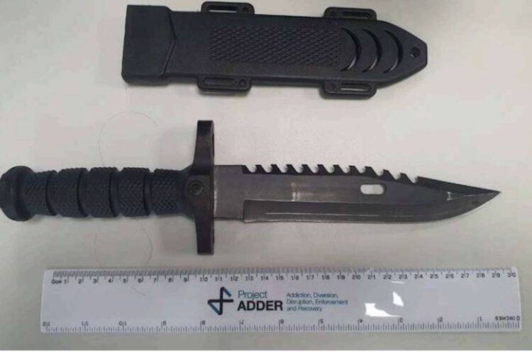 Rambo-style knife carried by Adam Chothia. // British Transport Police 